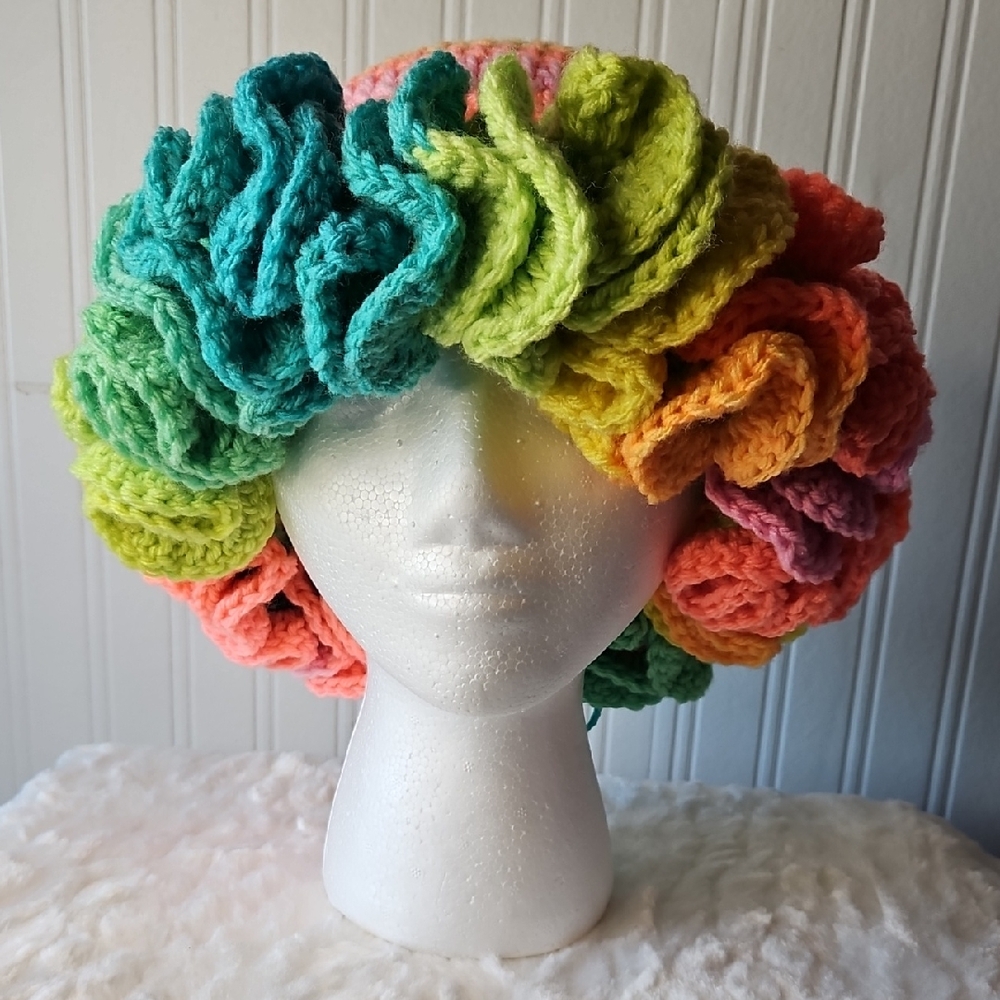 New Handmade Multicolor Crochet Ruffle Hat